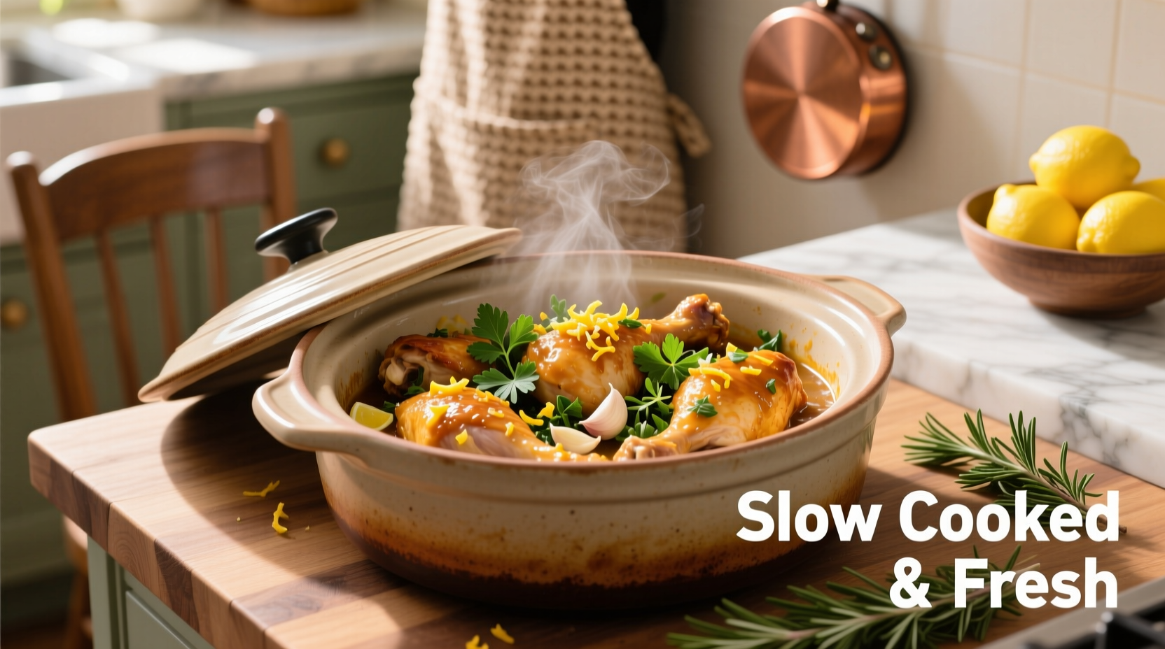 Slow cooker lemon garlic chicken with fresh herbs