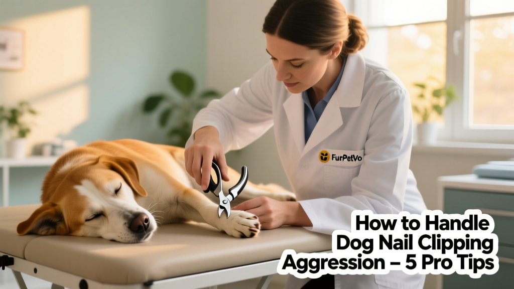 Veterinarian using FurPetVo nail clippers on a relaxed, sedated dog’s paw during a low-stress clinic visit