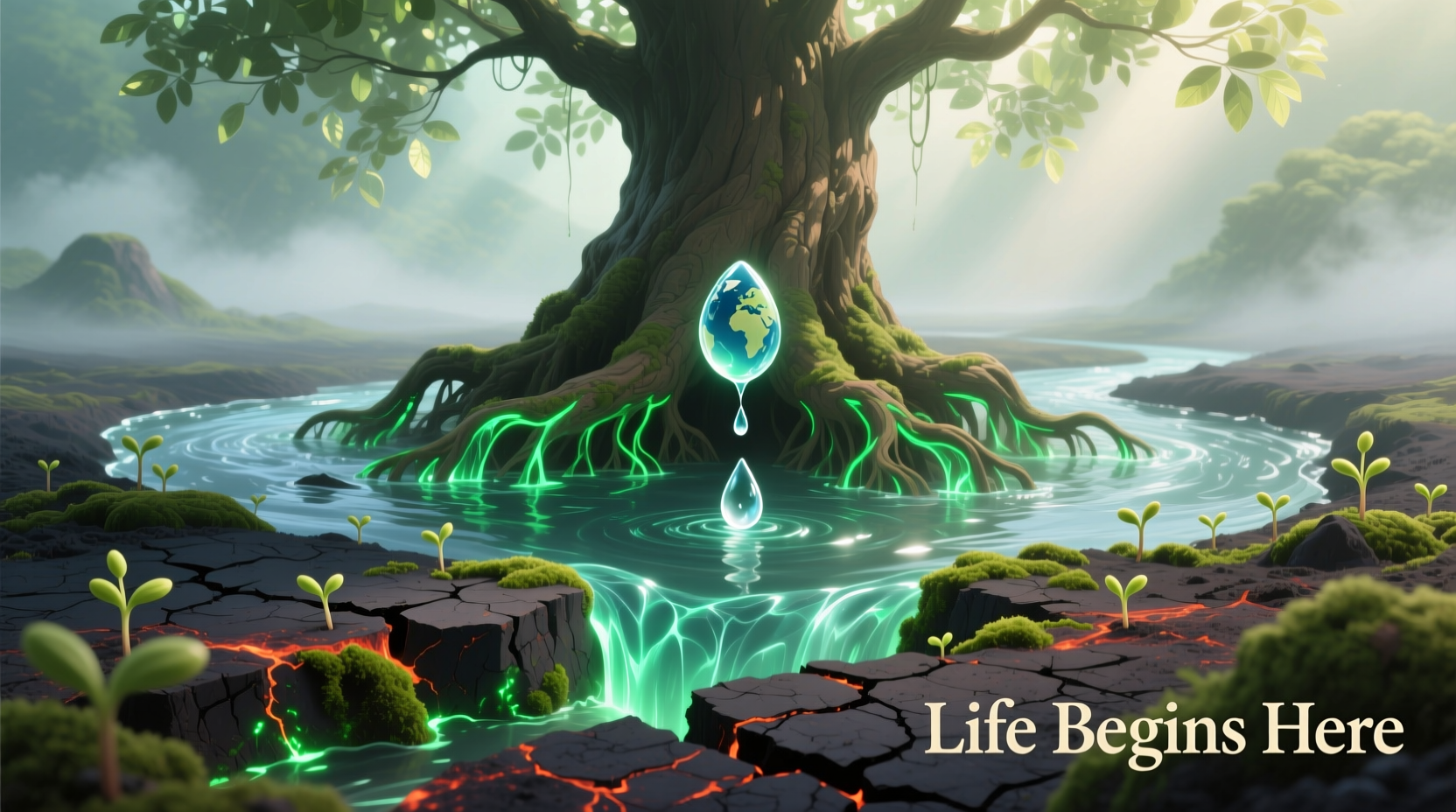 Earth and Water combining to create Life element