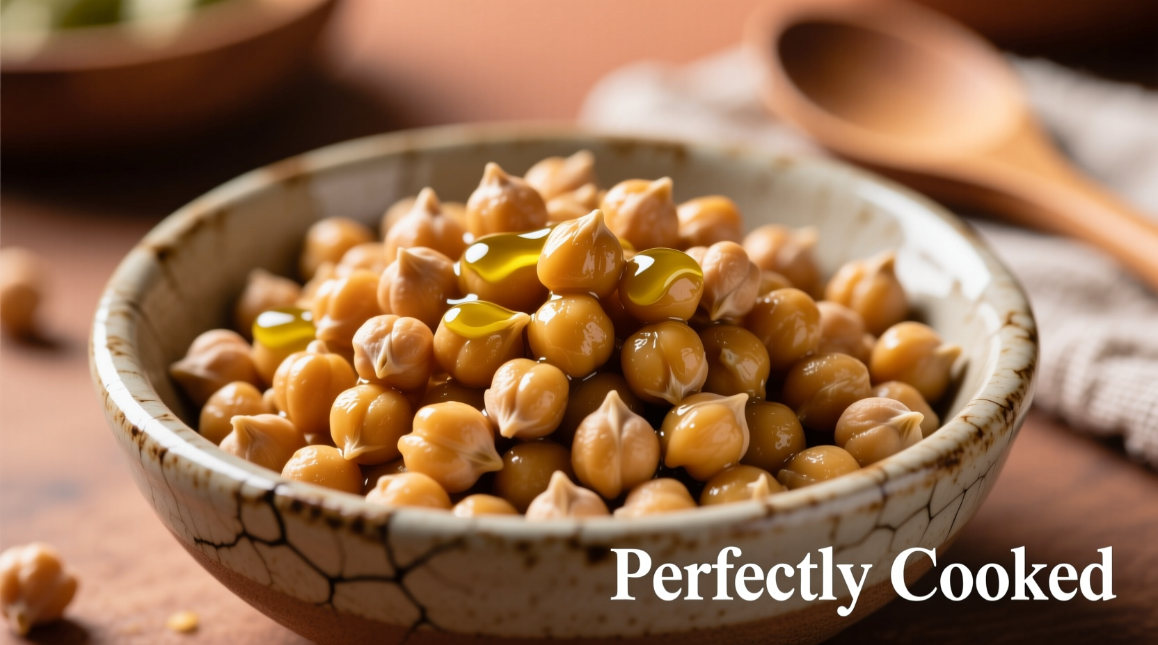 Perfectly cooked chickpeas in a ceramic bowl