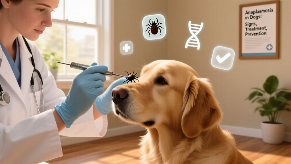 Veterinarian examining a dog’s ear while holding a tick removal tool, emphasizing professional care and prevention