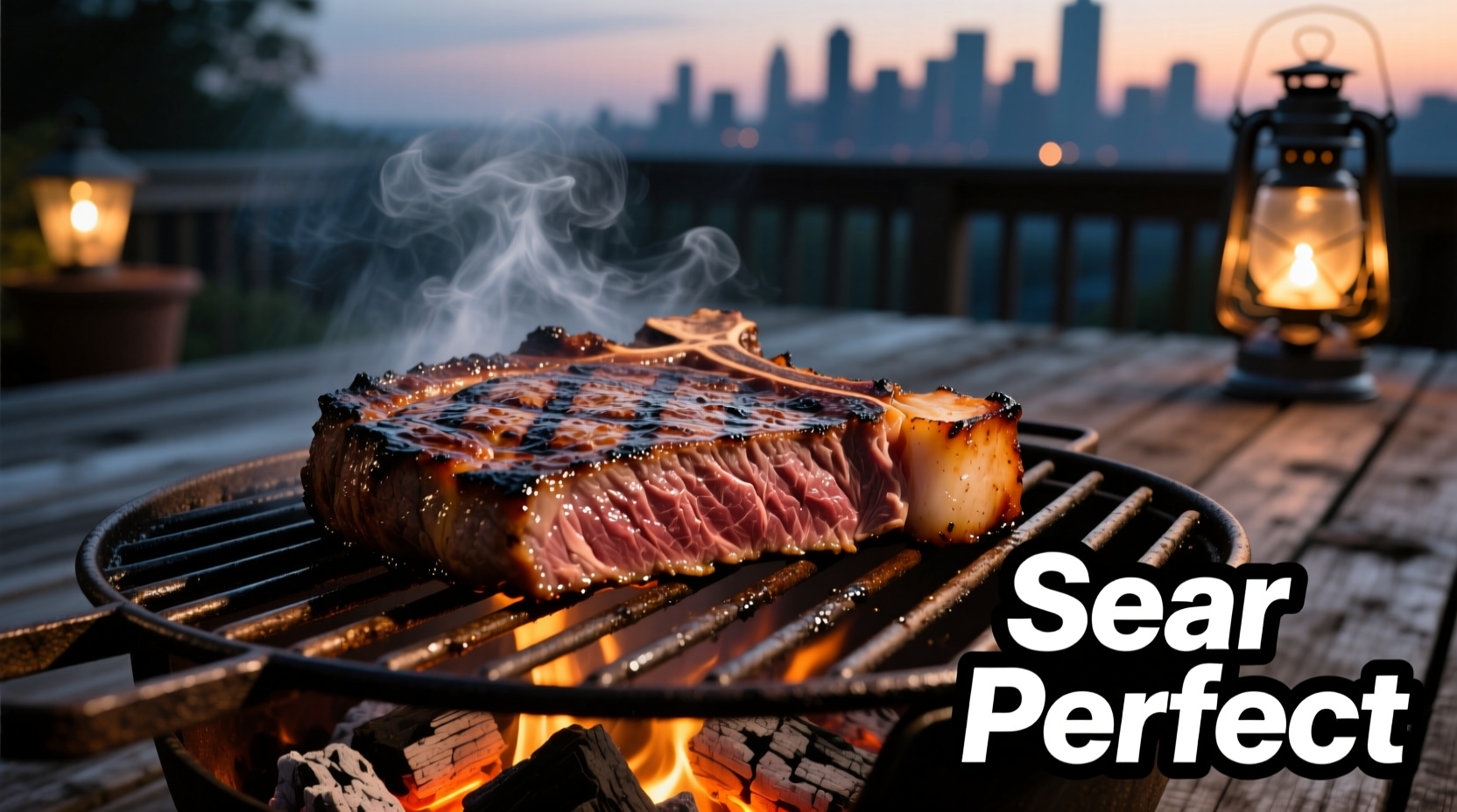 Skirt steak sizzling on grill with perfect sear