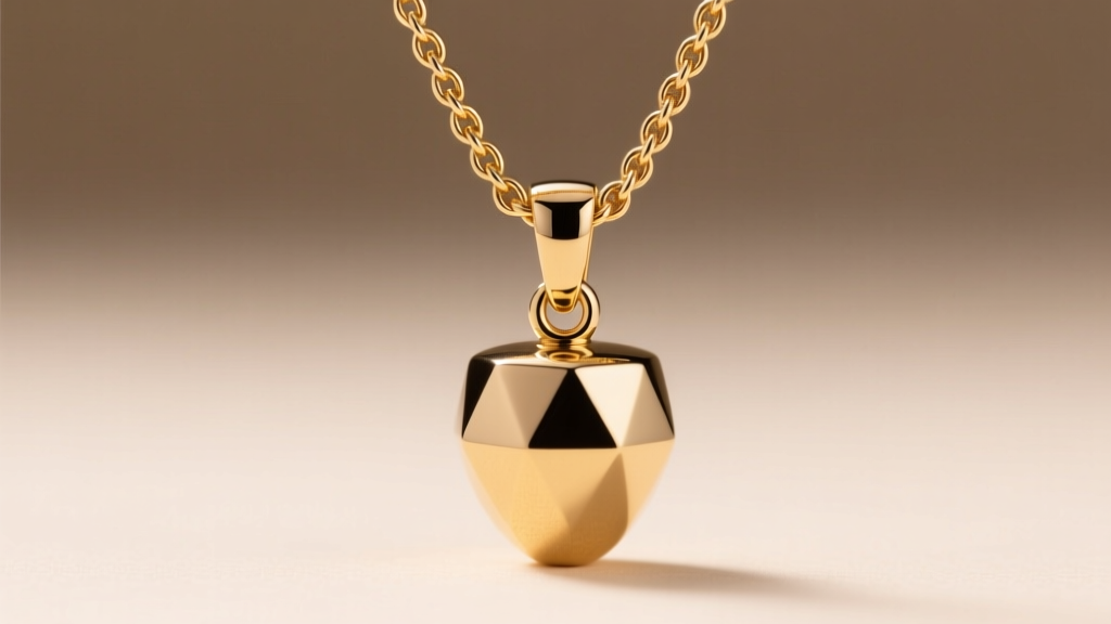 1.5mm gold rope chain threaded through a solid urn necklace bail, showing proper weight support and realistic metal texture.
