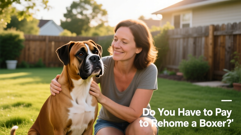 A calm, friendly Boxer sitting beside a caring owner outdoors