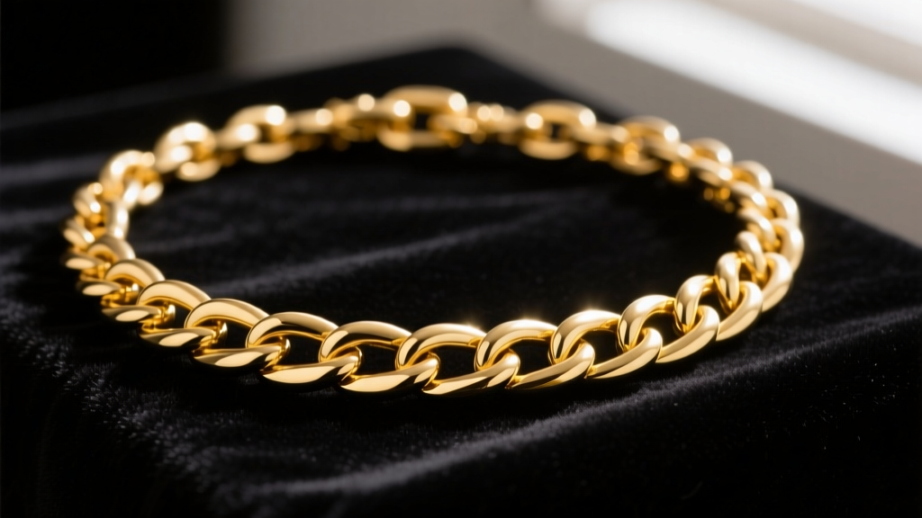 Macro shot of a 14k gold filled chain necklace on dark velvet, highlighting the rich yellow gold luster and intricate link details.