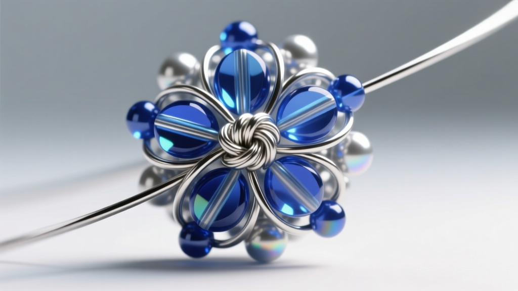Macro view of 28-gauge titanium wire weaving through 11/0 seed beads forming a tight floral petal cluster in bright daylight.