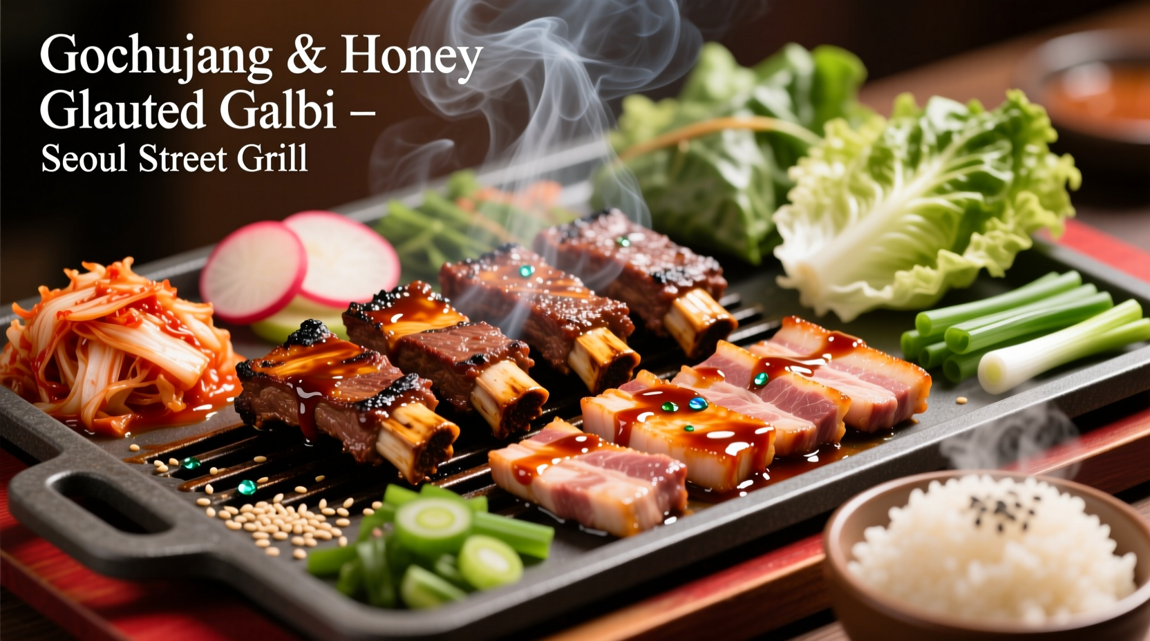 Korean BBQ platter with marinated meats and side dishes