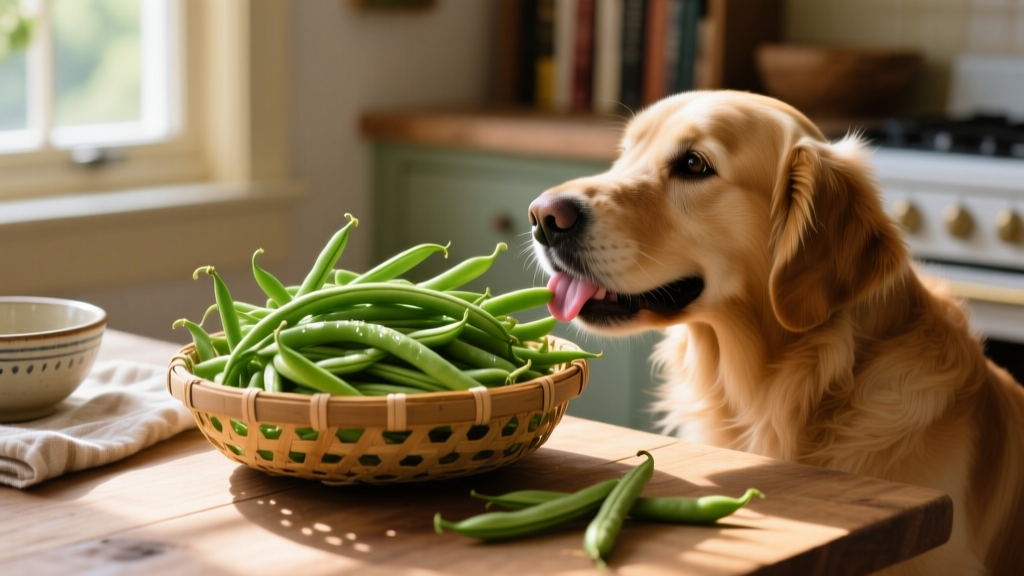 Fresh green beans washed and trimmed, ready to serve to a dog