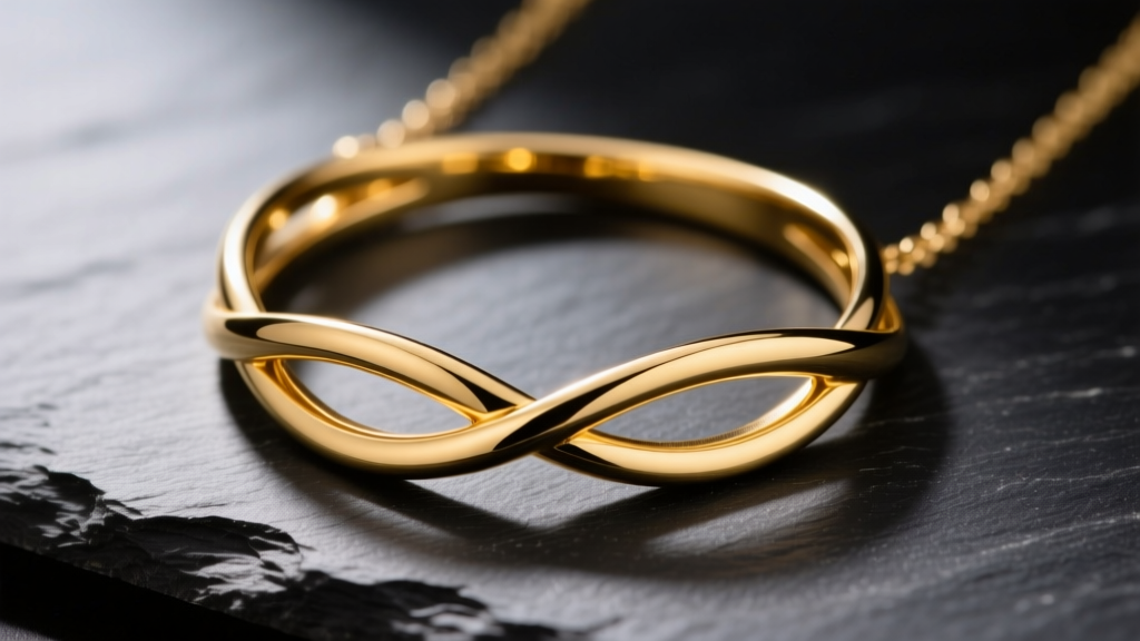 Close-up of a 14k solid yellow gold interlocking circle necklace resting on dark slate, highlighting the seamless solder joints.
