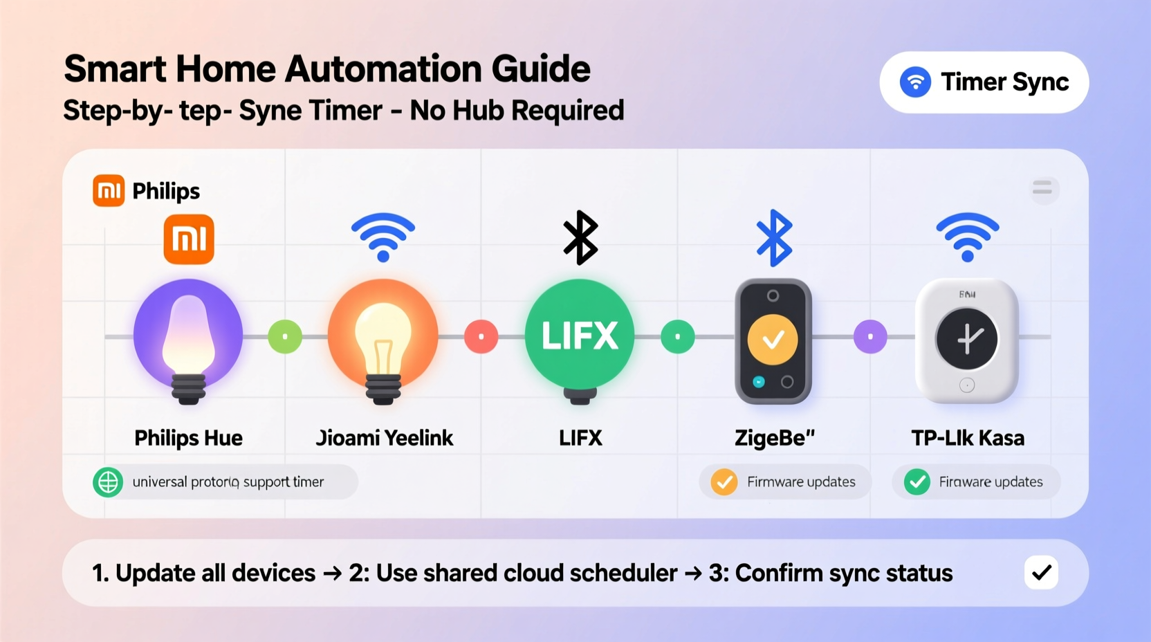 how to sync multiple brands of smart lights to one timer without hub conflicts