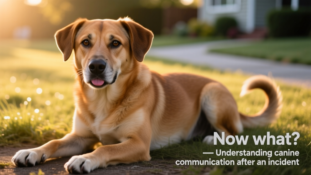 A close-up of a dog's calm, relaxed face with soft eyes and loose body posture—demonstrating ideal non-aggressive canine communication