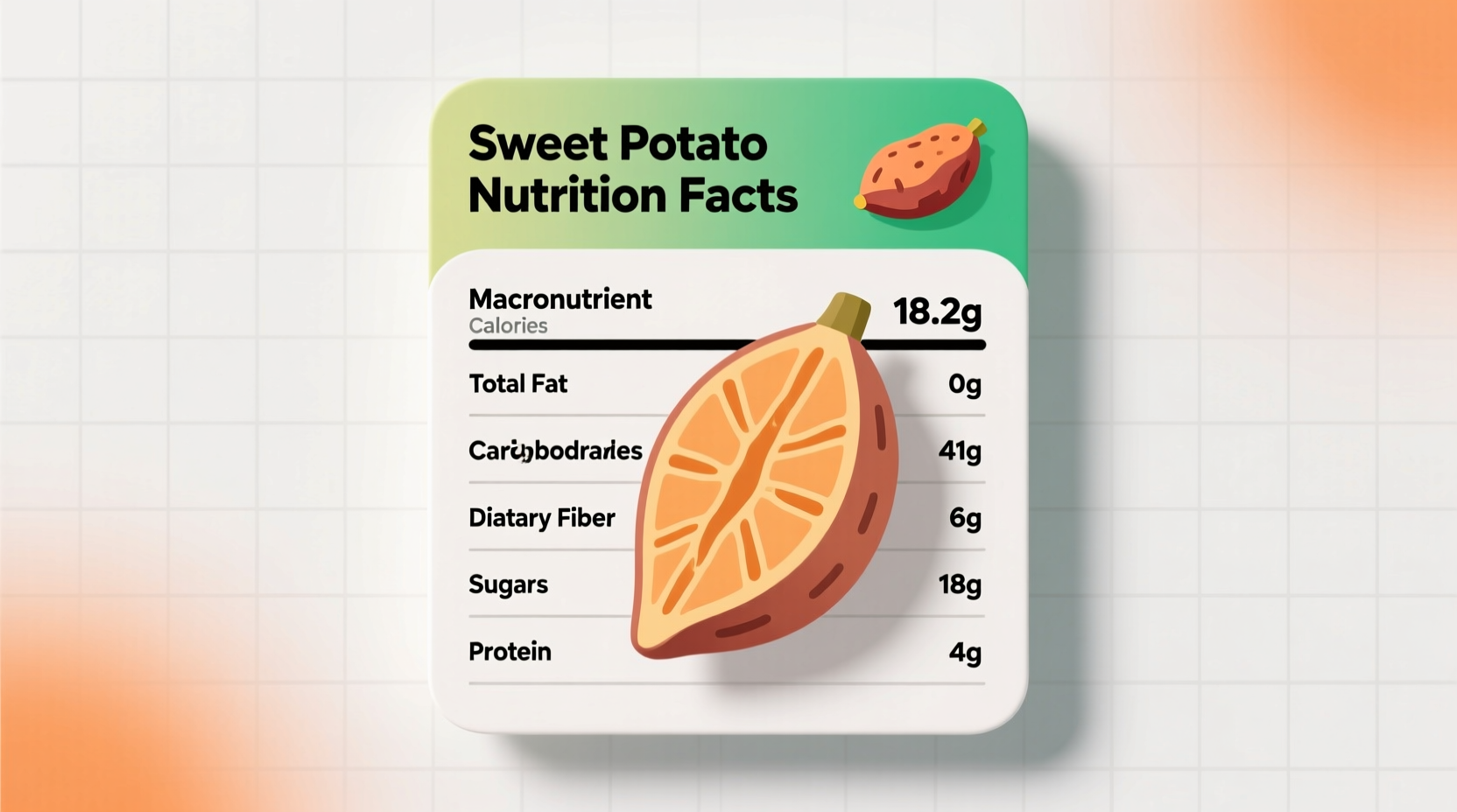 Nutrition facts panel showing sweet potato macros