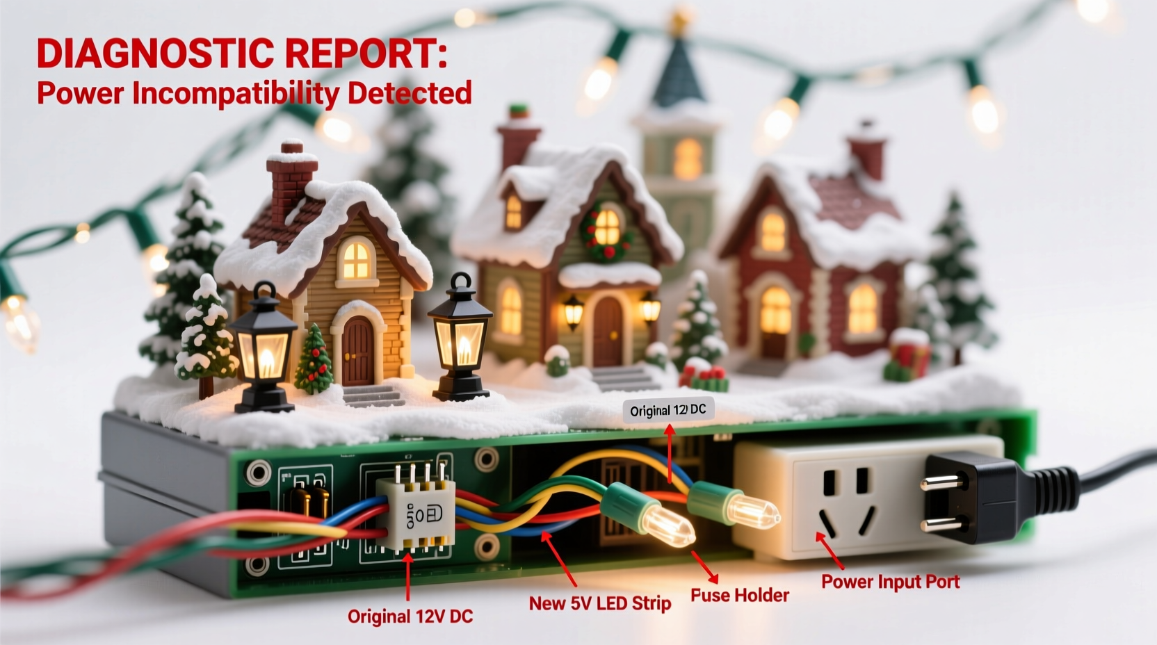 why did my christmas village stop working after plugging in new lights