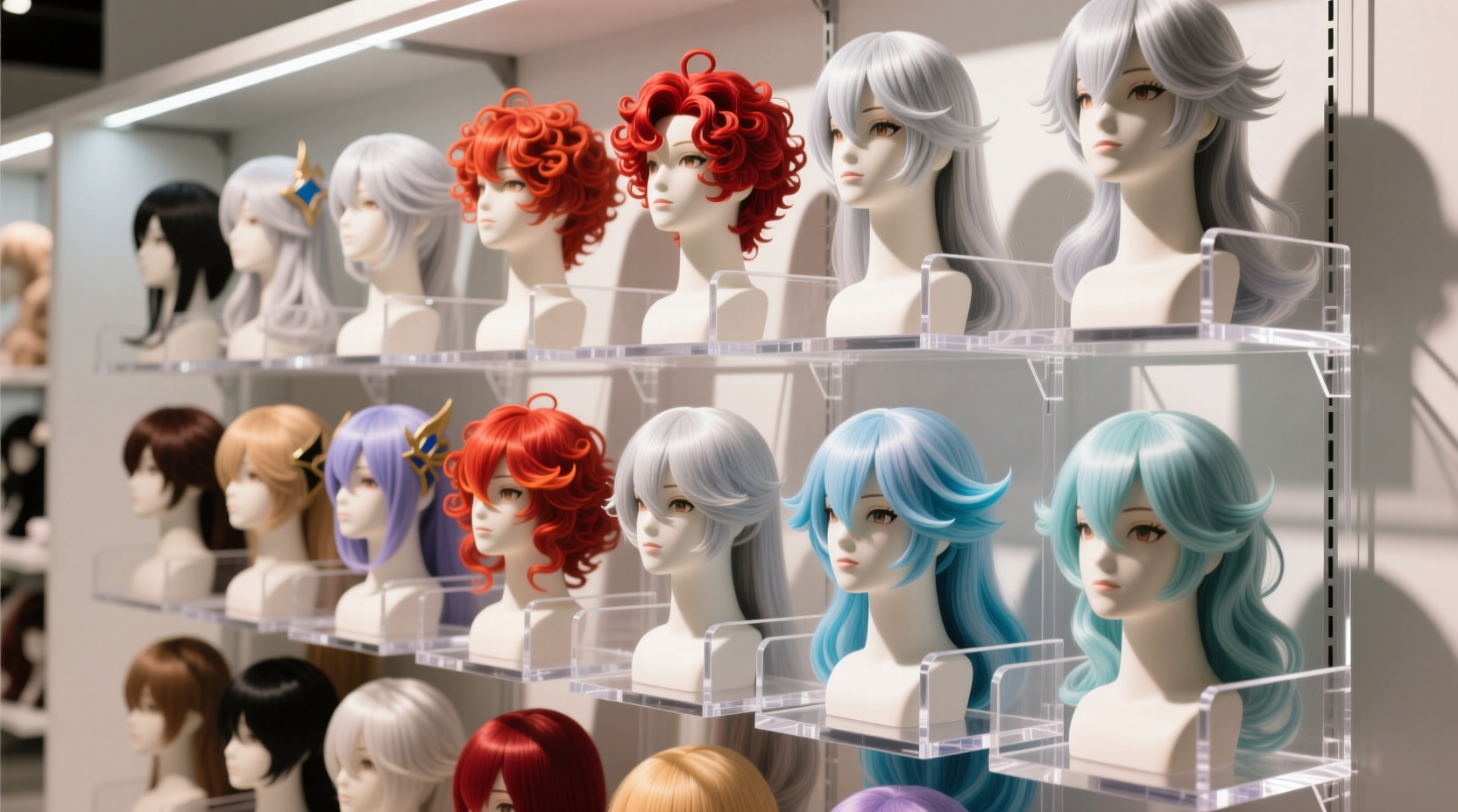 cosplay wig storage on wig heads