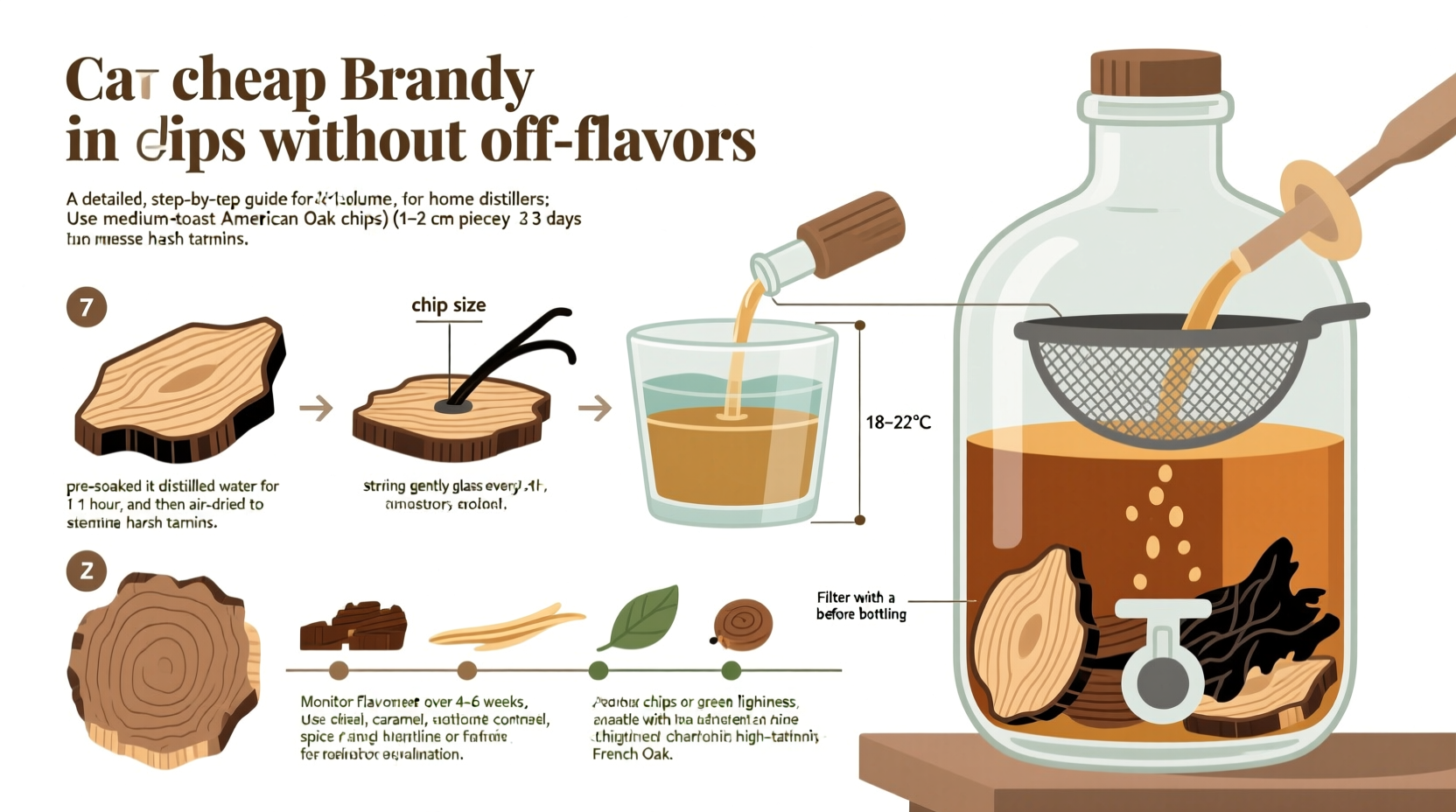 how to age cheap brandy in oak chips without off-flavors or excessive tannins