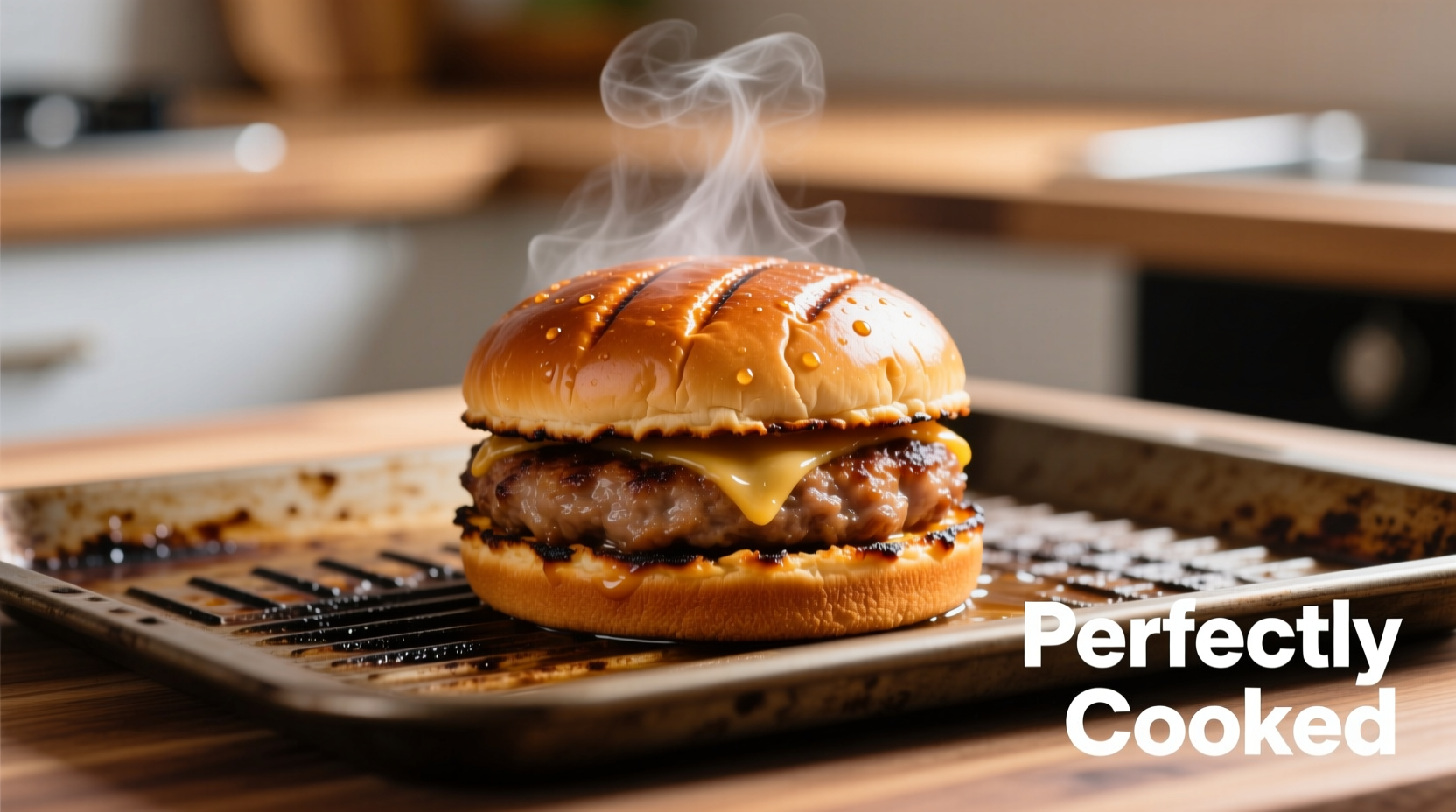 Perfectly cooked turkey burgers on baking sheet