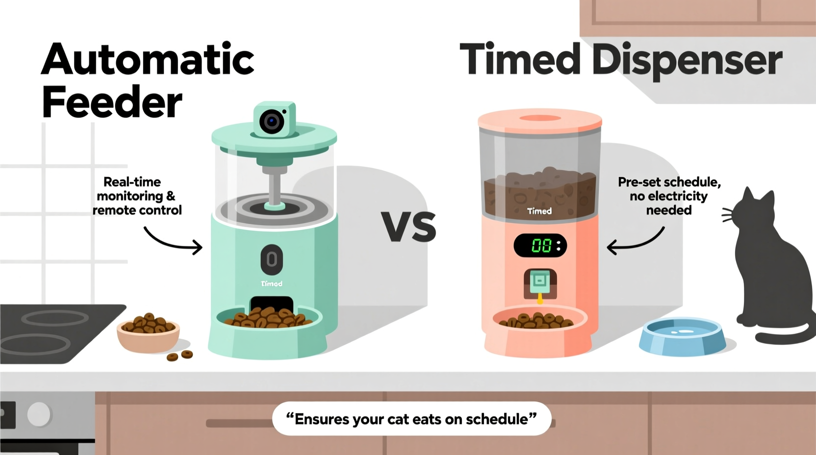 automatic feeder vs timed dispenser which ensures your cat eats on schedule