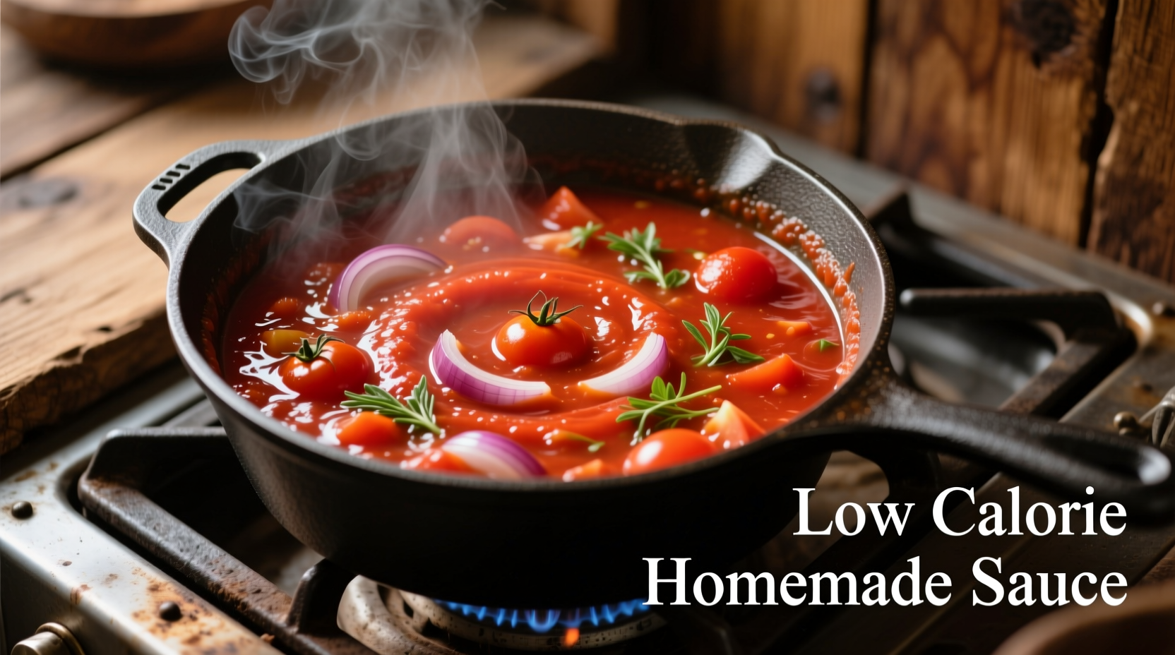Homemade low calorie tomato sauce simmering in pot