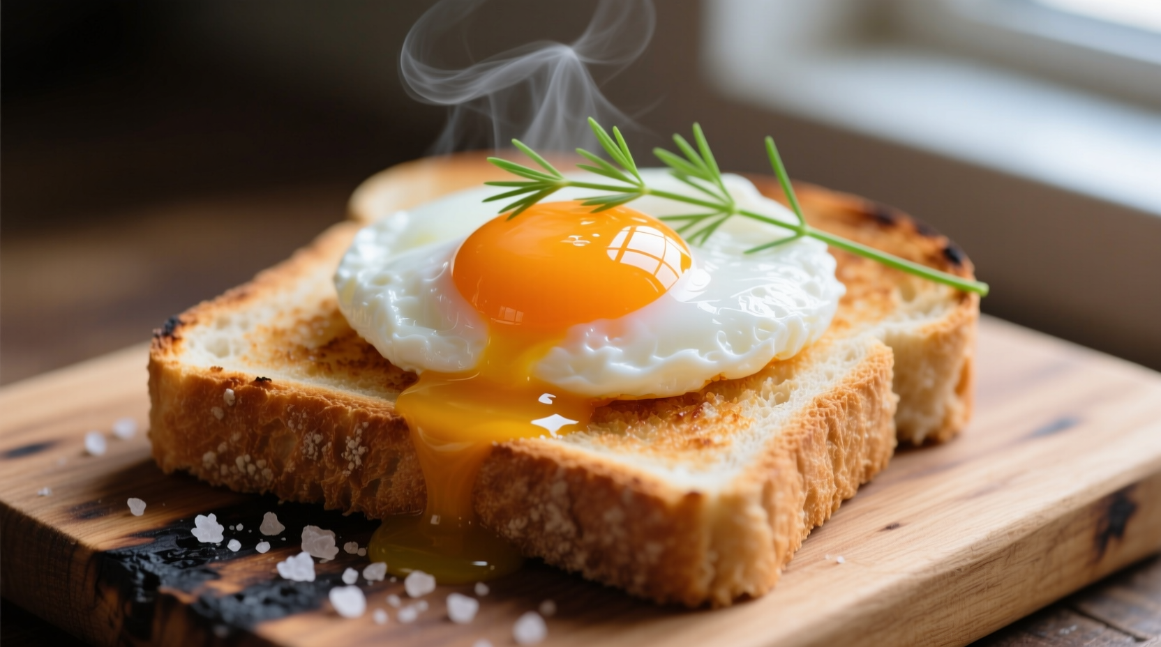 Perfect poached egg with runny yolk on toast