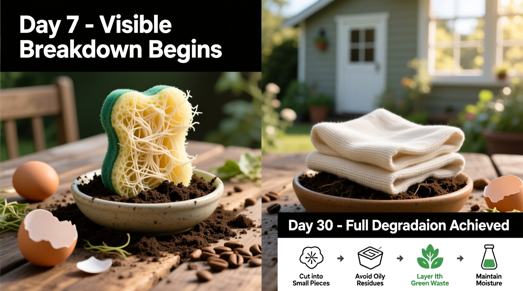 compostable sponges vs cotton rags which breaks down faster