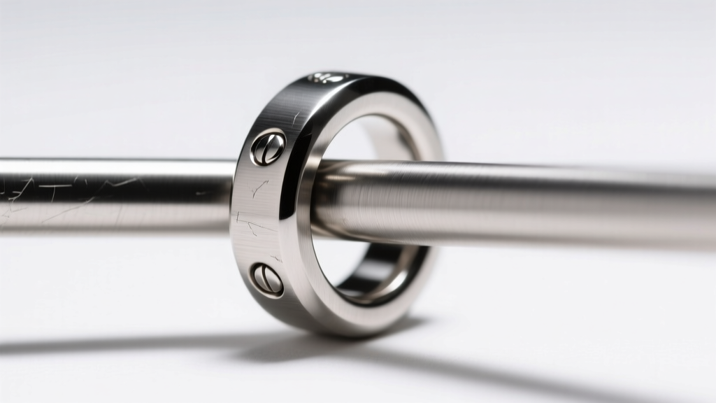 Macro photography of a brushed titanium T-bar clasp sliding through a 12mm O-ring, showcasing modern industrial jewelry design.