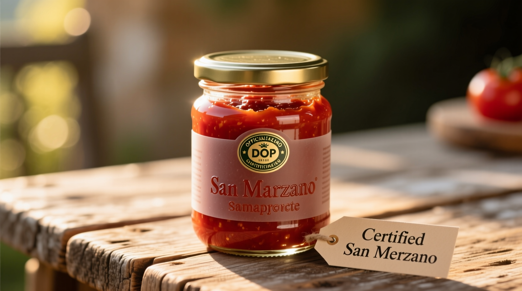 Authentic Italian tomato paste in glass jar with San Marzano certification
