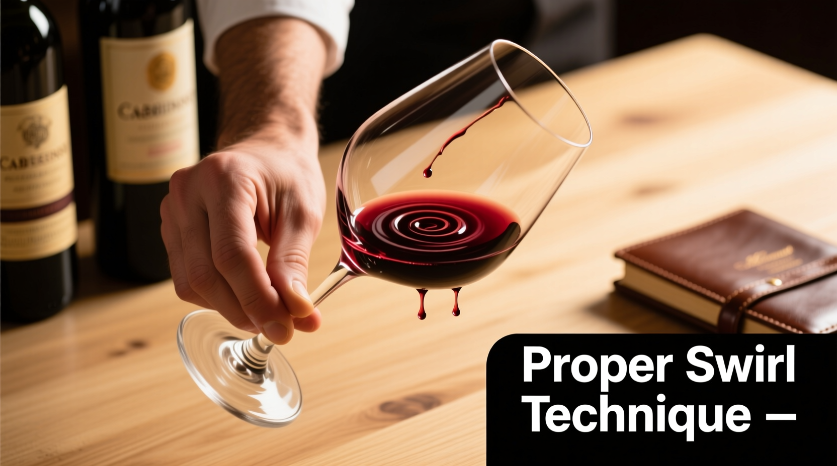 Professional wine tasting technique showing proper swirling motion