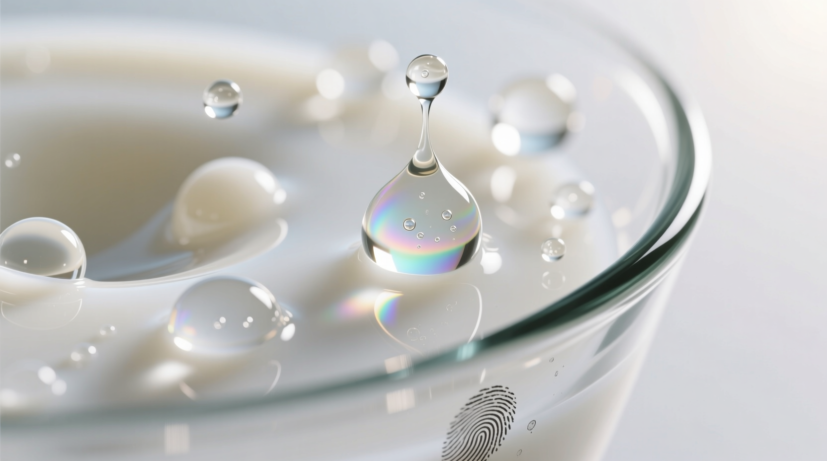 Close-up of breast milk droplets on glass