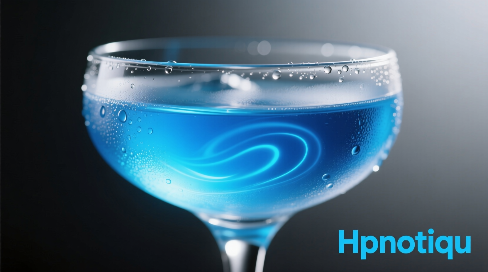 Glass of Hpnotiq showing its distinctive blue color