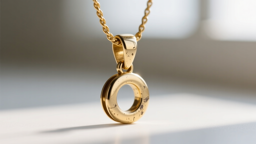 Close-up of a worn 14k white gold pendant bail showing thinning metal and scratches from friction against a gold rope chain.