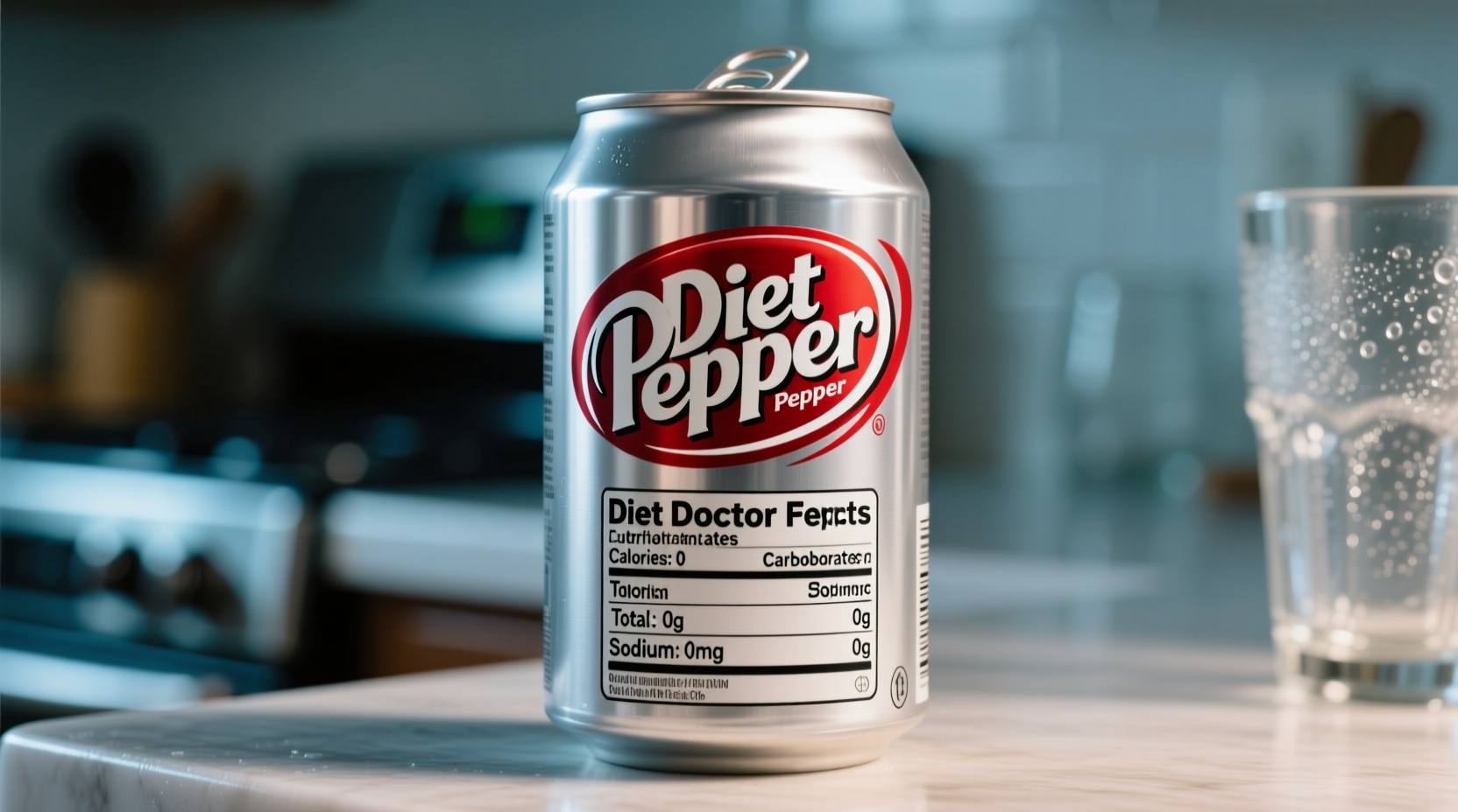 Close-up of Diet Doctor Pepper can showing nutrition facts