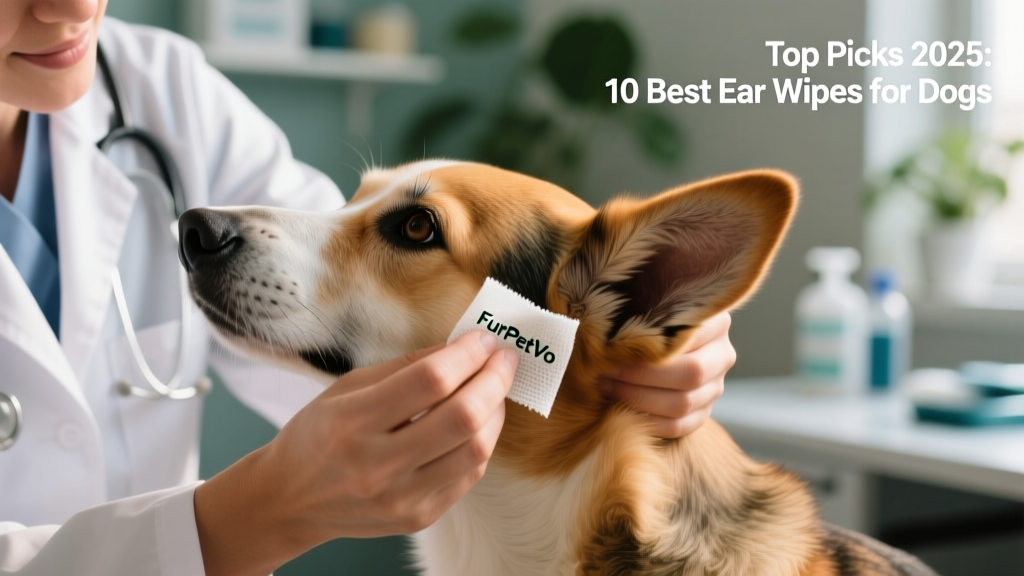 Close-up of a veterinarian gently cleaning a dog's ear with a FurPetVo ear wipe