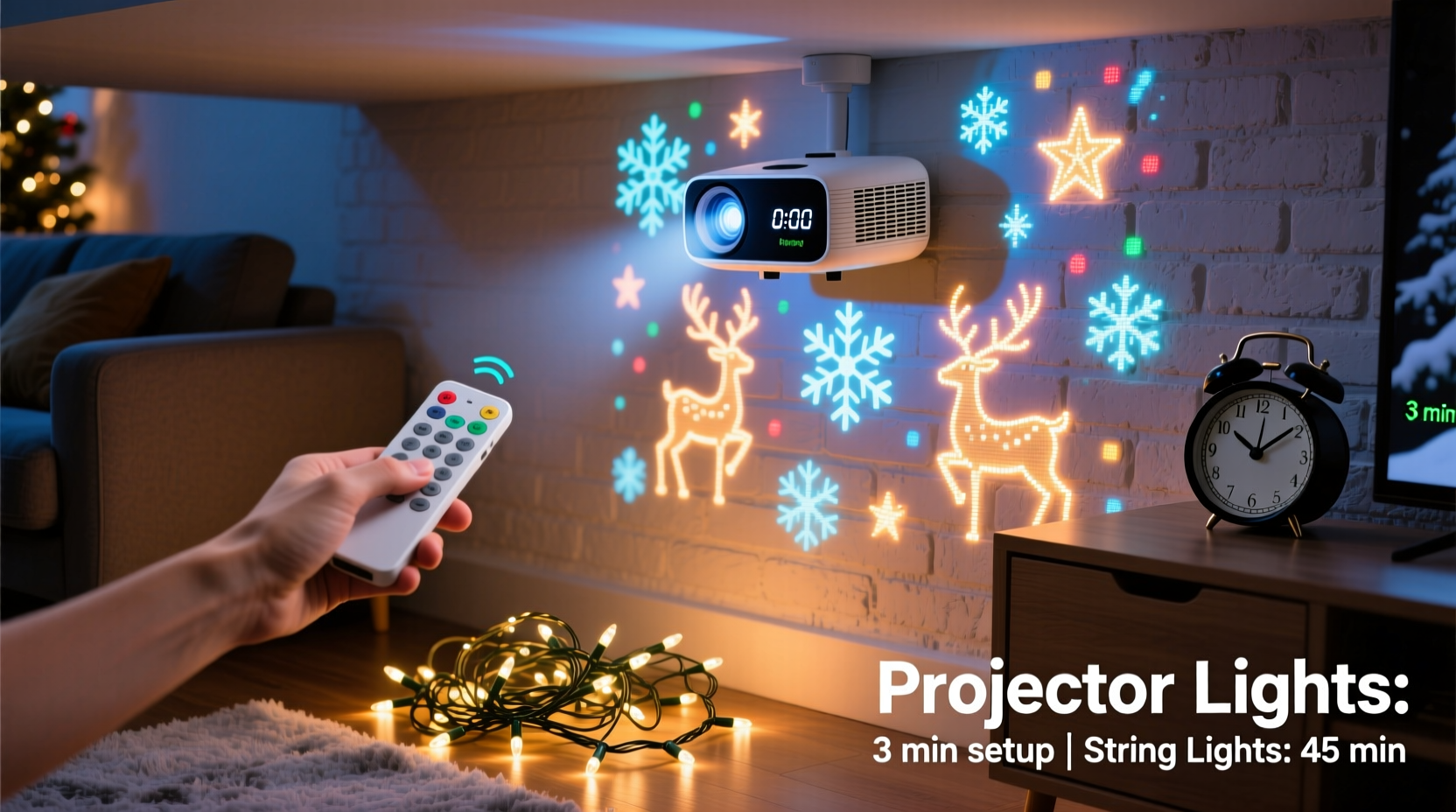 do projector christmas lights save time compared to string installations