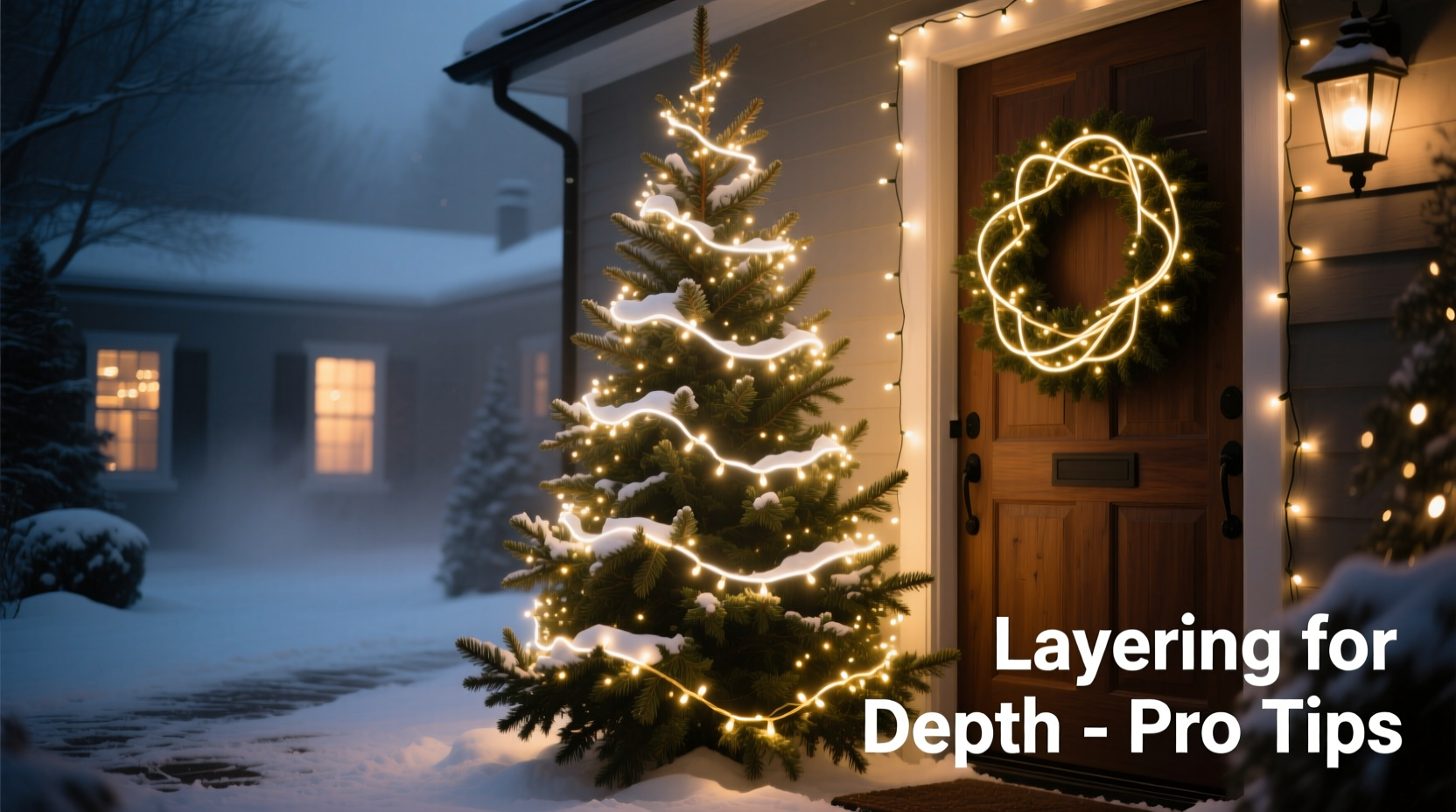 how to layer christmas lighting for depth on trees and wreaths
