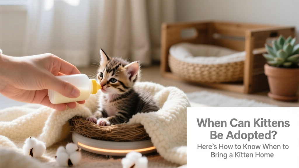 A gentle hand bottle-feeding a 2-week-old orphaned kitten while supporting its head and body, with soft blankets and a heating pad nearby