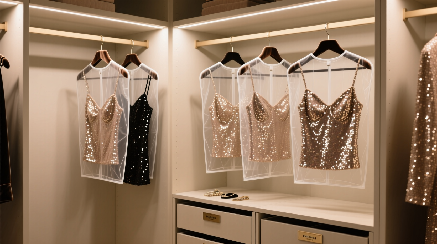 closet organization tips for sequined tops
