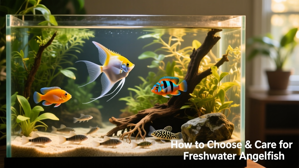 A harmonious community tank featuring adult angelfish, festivum cichlids, Corydoras catfish, and dwarf cichlids like rams