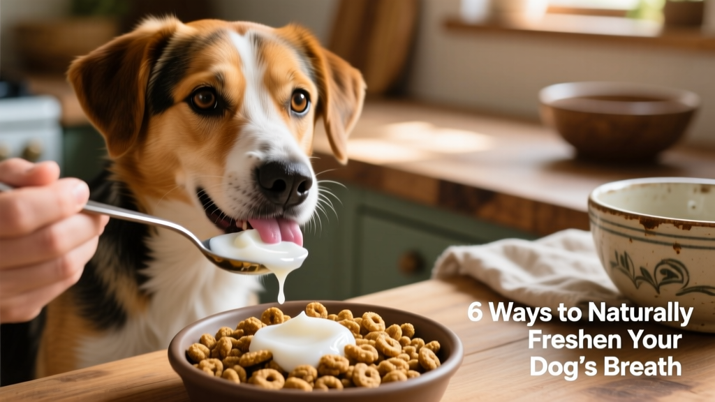 Dog enjoying a spoonful of coconut oil mixed into kibble