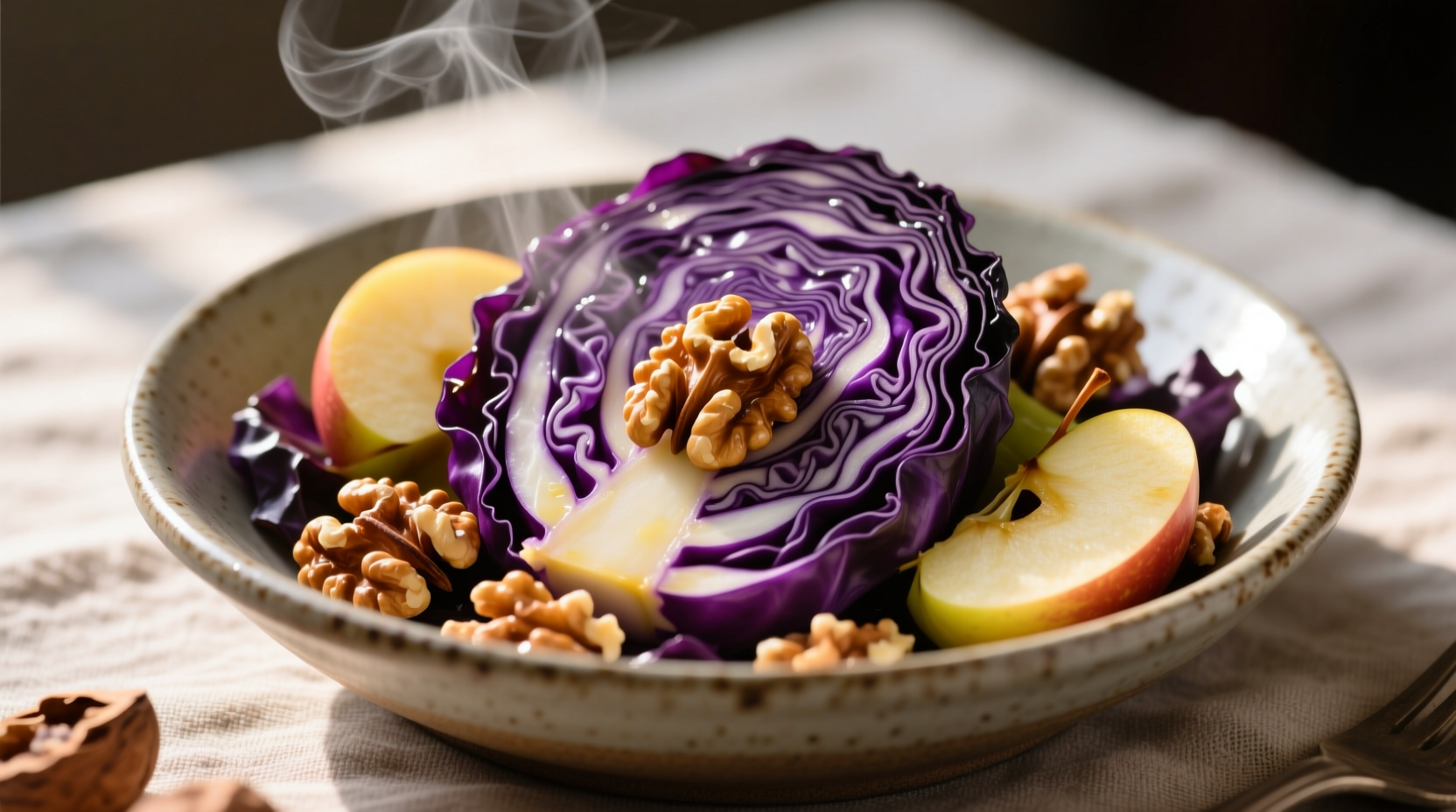 Perfectly cooked purple cabbage with apple and walnuts