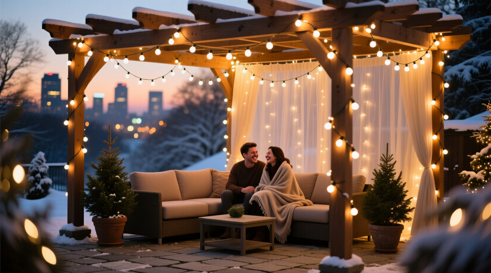 how to use christmas lights to create privacy on a lit patio