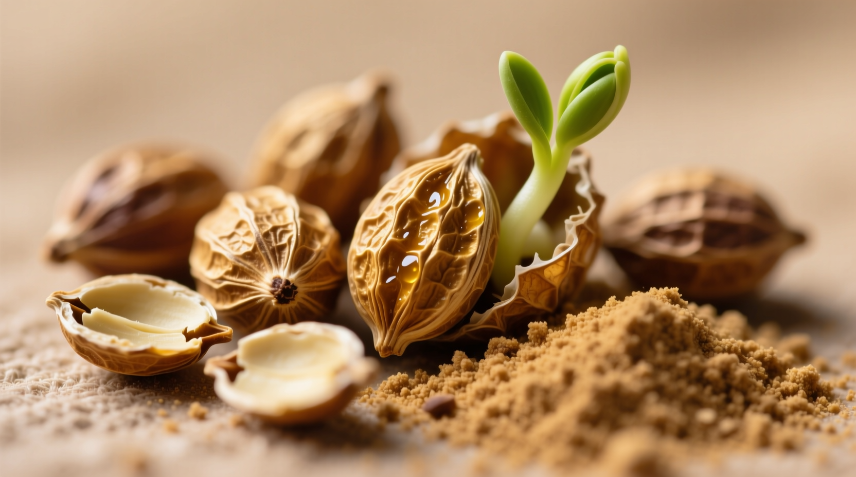 Close-up of fenugreek seeds in various forms