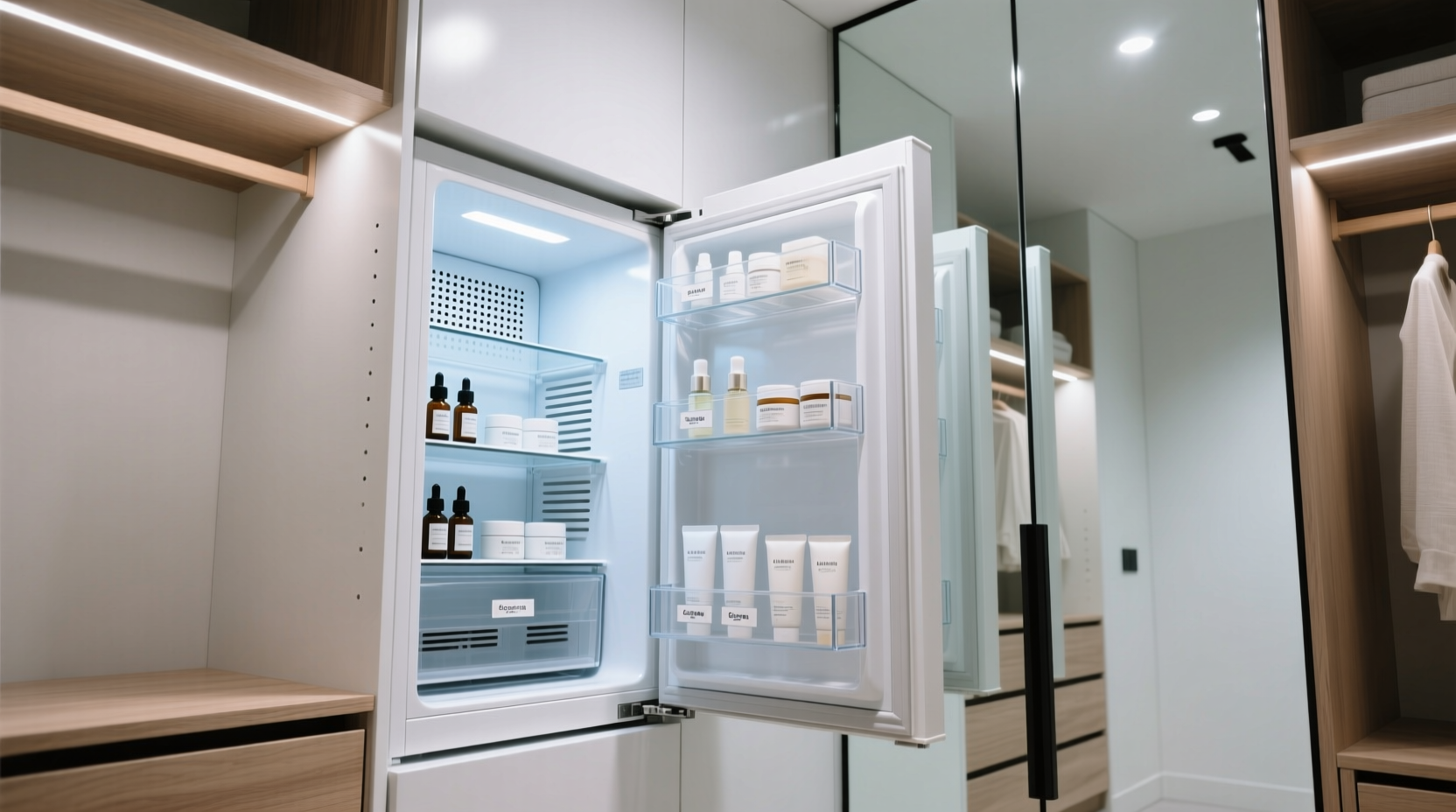 skincare fridge in closet airflow safe organization