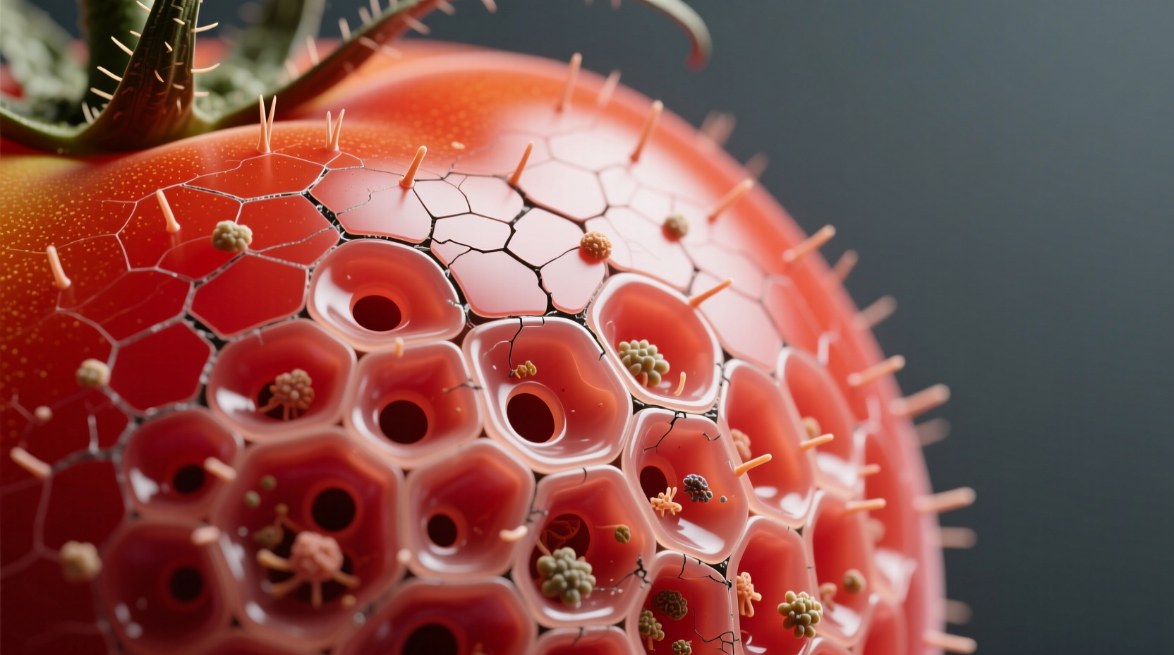 Tomato skin structure under microscope