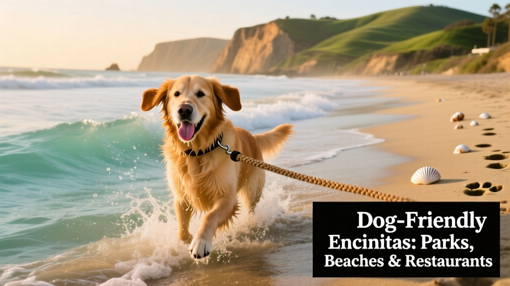 A dog happily splashing in shallow waves at Ocean Beach Dog Beach, with sandy shoreline and distant cliffs visible