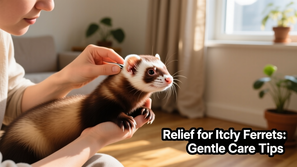 Ferret owner gently checking their pet’s ears and skin during a calm bonding moment