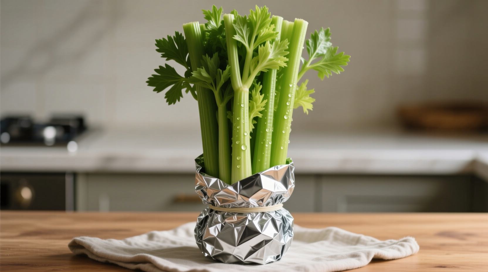 keep celery fresh by wrapping in aluminum foil
