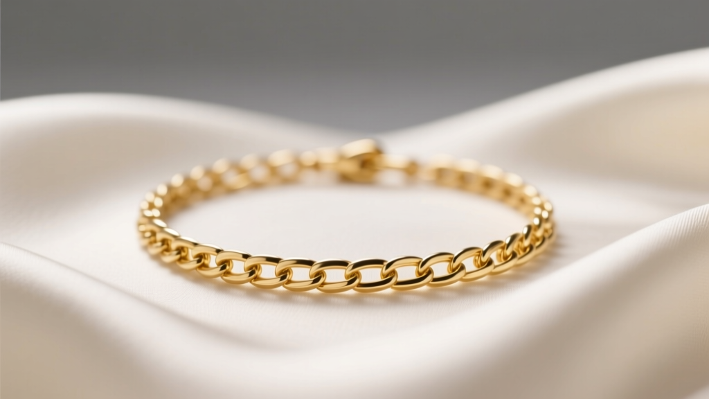 Macro shot of a 14k gold 0.8mm box chain necklace on silk, highlighting tiny interlocking links under soft studio lighting setup
