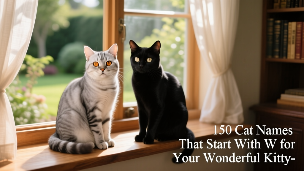 Two elegant cats—one silver tabby, one black—sitting side by side on a sunlit windowsill