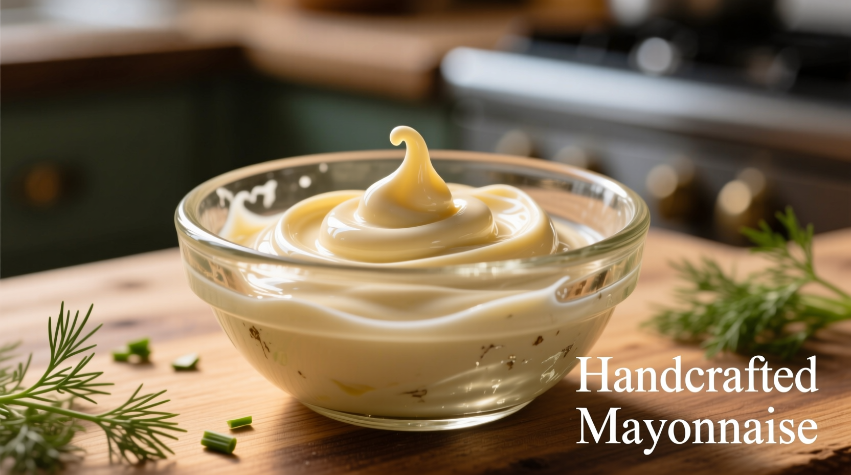 Close-up of artisanal mayonnaise in glass bowl