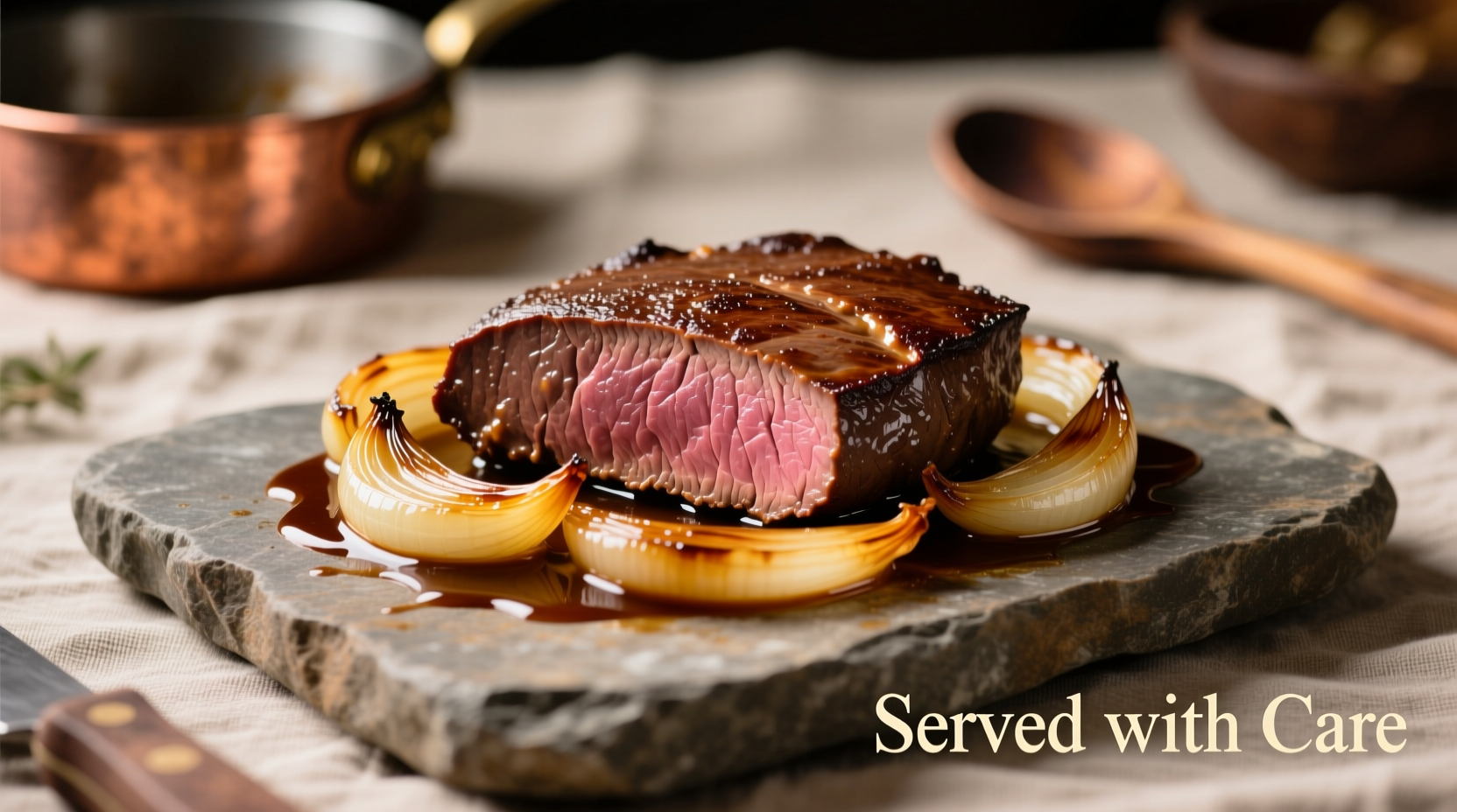 Perfectly cooked beef liver with caramelized onions